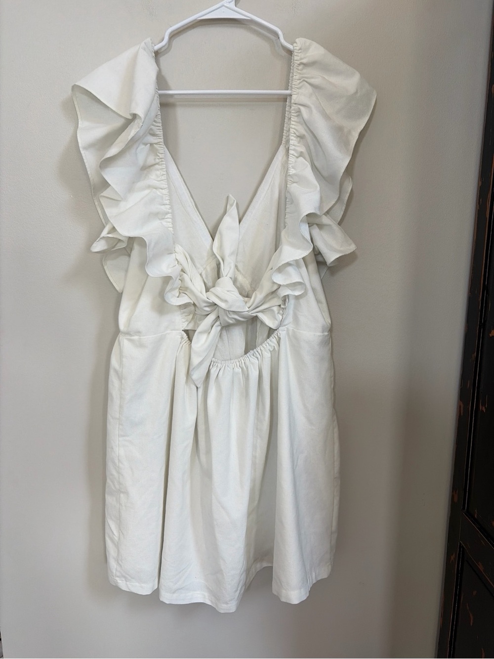 Showpo White Ruffle V-Neck Mini Dress - Picture 4 of 5